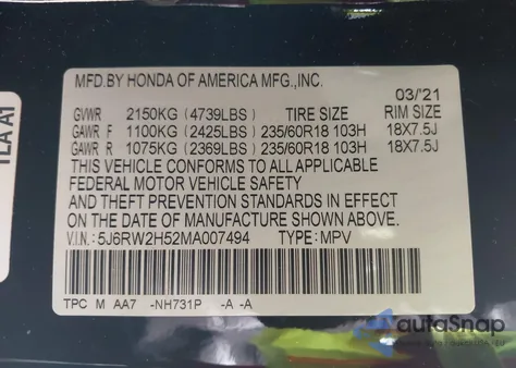 2021 Honda Cr-V Awd Ex from USA, damaged, VIN 5J6RW2H52MA007494
